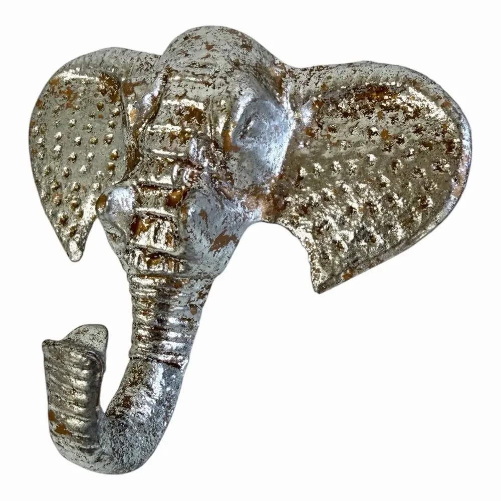 Vintage Silver Metal Elephant Wall Hook Coat Hanger 5”X 6.5”X 2